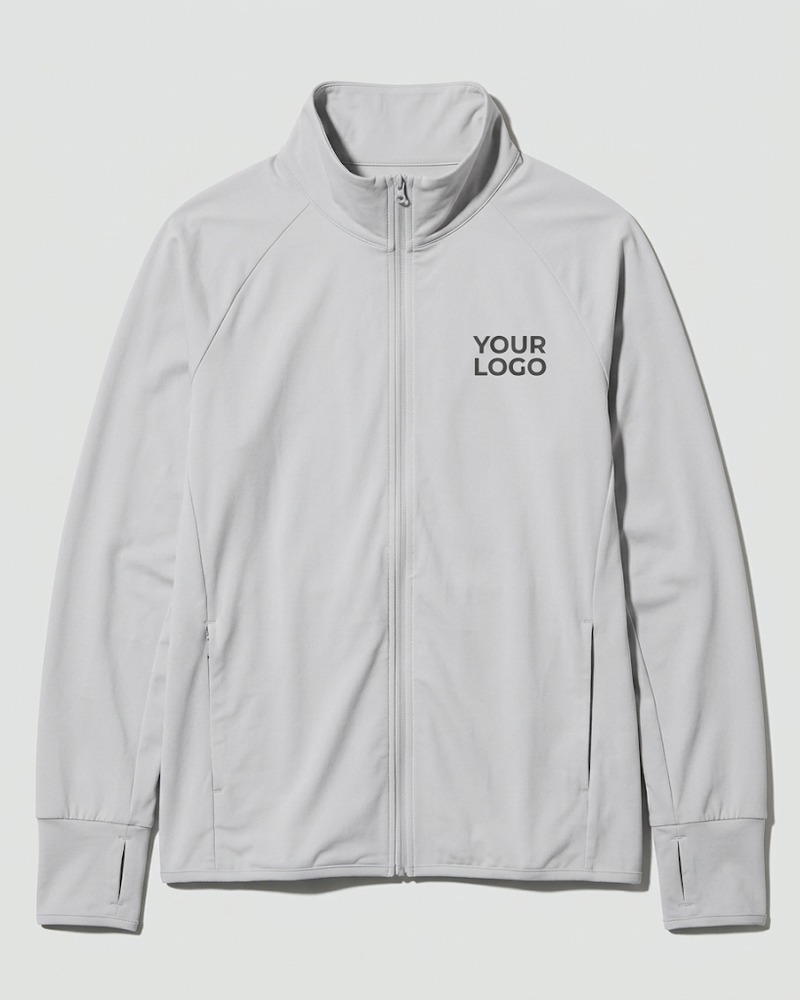 Mist stand-collar UV jacket with YOUR LOGO placeholder on the chest